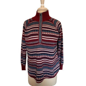 Eddie Bauer Women's LP Engage Fair Isle Knit Ruby 1/4 Zip Pullover Soft Sweater
